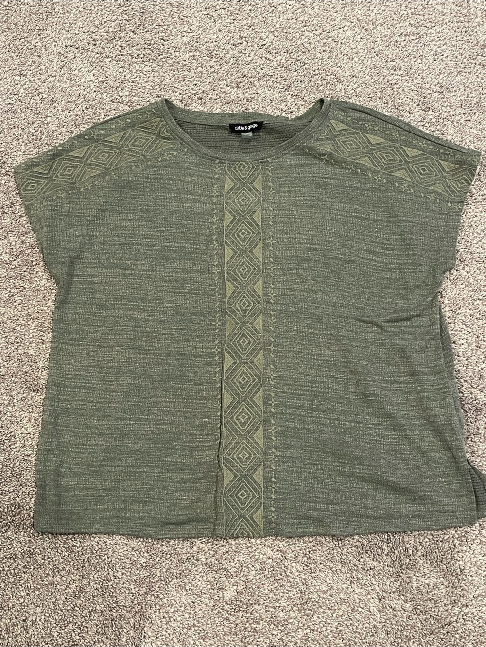 Cable & Gauge Olive Green Embroidered Dolman Sleeve Knit Top Size Large Boho